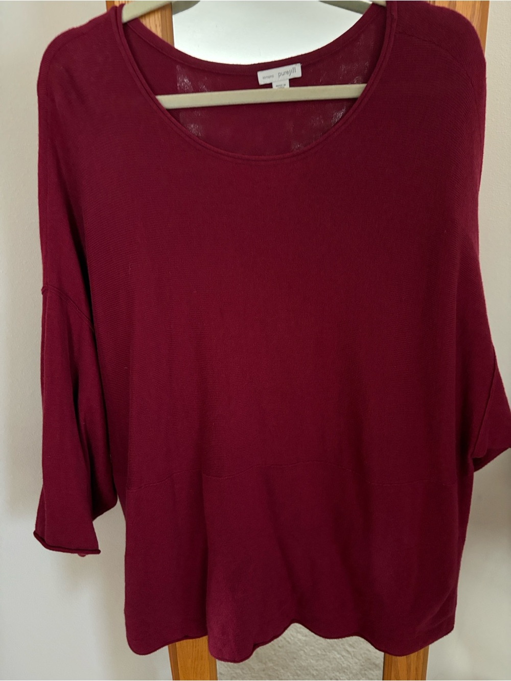J. Jill  Scoop Neck Long Sleeve Top - Burgundy / Red